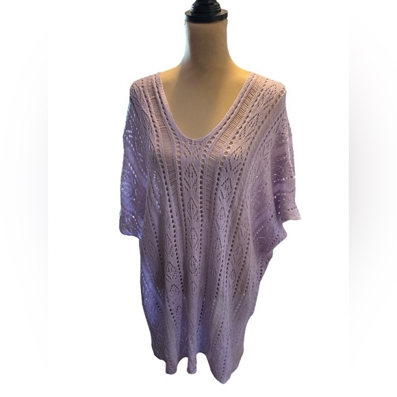 Women’s Crochet Purple Cover Up Shirt Top Temu Size 5XL = 22 US Knit Beach Boho - Picture 2 of 10
